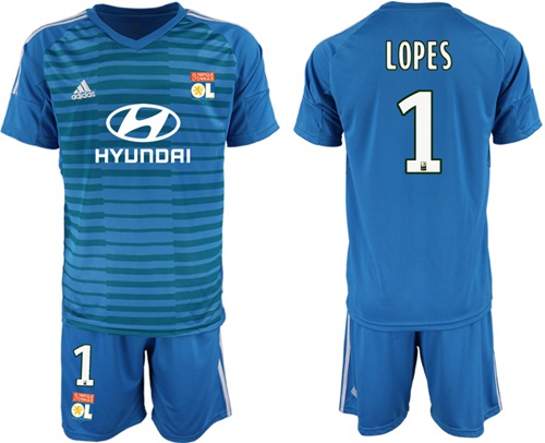 Lyon #1 Lopes Blue Goalkeeper Soccer Club Jersey